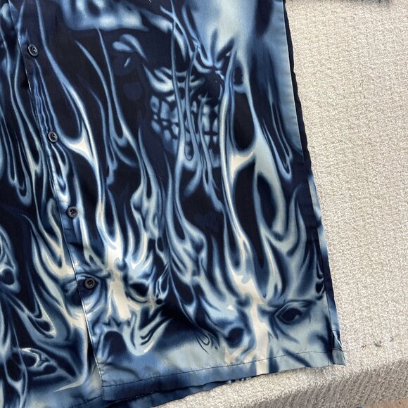 Y2K Urban Rags Skull Blue Flame AOP Shirt Black Men Sz 2XL Goth Cyber Punk Emo - Picture 5 of 16